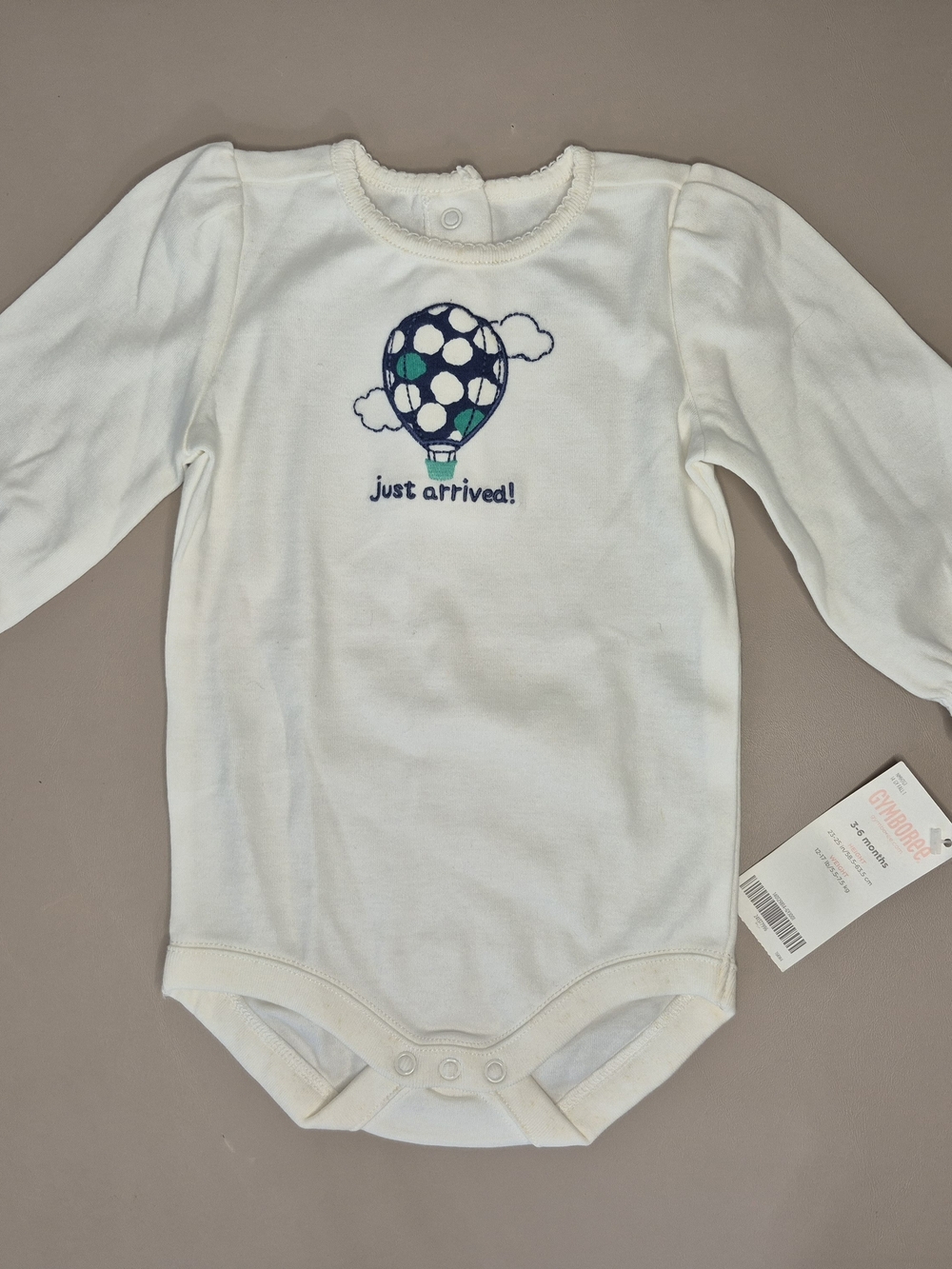 Gymboree Cream Long-Sleeve One-Piece with Navy & Teal Hot Air Balloon